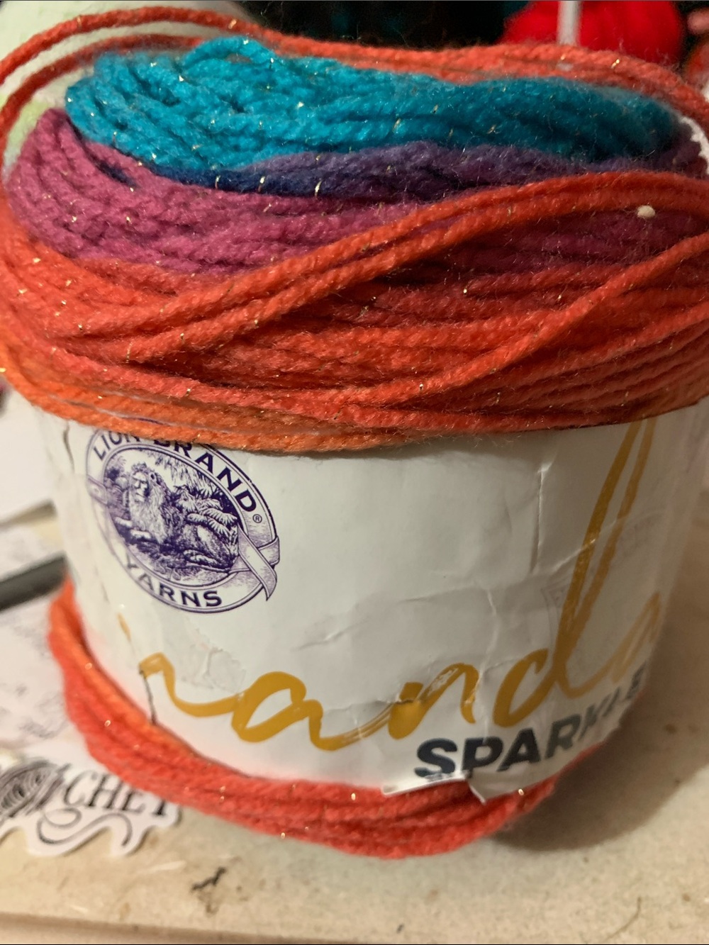 Lion Brand Sparkle Multicolor Yarn - Orange, Pink, Purple, Teal